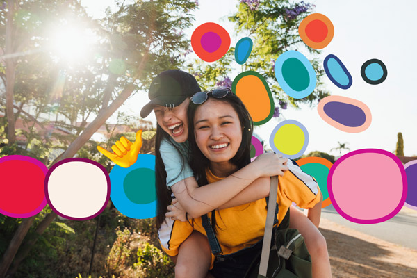 Two international student traveling outdoors